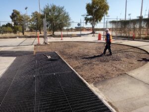 Trabajos en estacionamiento en Planta Ford